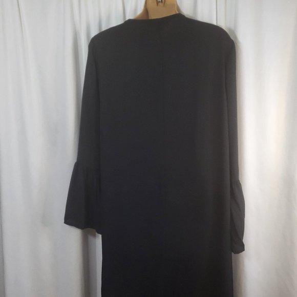 Roaman's Black Sheer A Line Midi Dress With Bell Sleeves - Picture 7 of 11